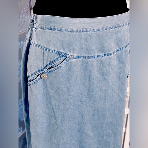 XL LAFEI-NIER COTTON LONG SKIRT DENIM JEAN CHAMBRAY BEADED BLUE SOFT BOHO - Picture 2 of 15